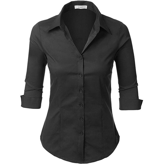 Womens Roll Up 3/4 Sleeve Button Down ...