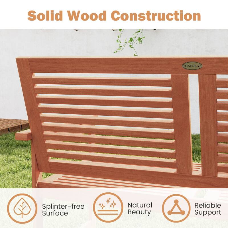 Natural Solid Wood Outdoor Bench with Ergonomic Backrest and Spacious Seat - 24" L x 46" W x 33" H