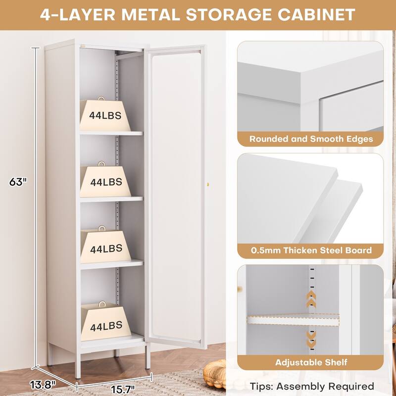 4/5-Tier Glass Curio Display Cabinet with Doors & Adjustable Storage Shelves