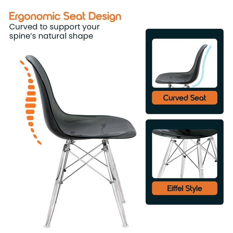 Dover Modern Acrylic Accent Side Chair with Eiffel-Style Legs for Dining Room, Kitchen, Office, or Indoor/Outdoor Seating