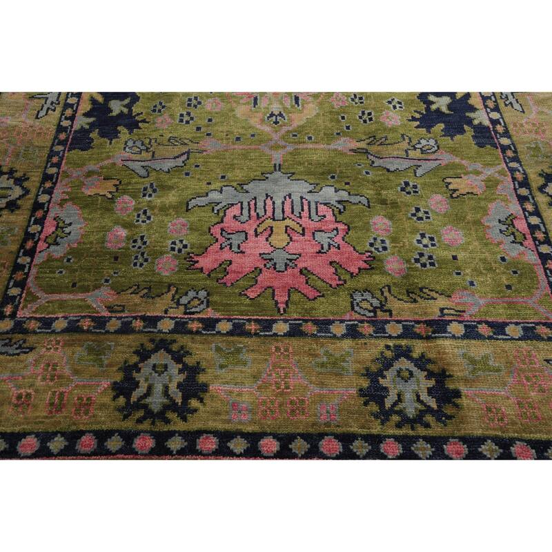 Hand Knotted Arts and Craft Green,Rust Turkish Oushak Wool Traditional Oriental Area Rug