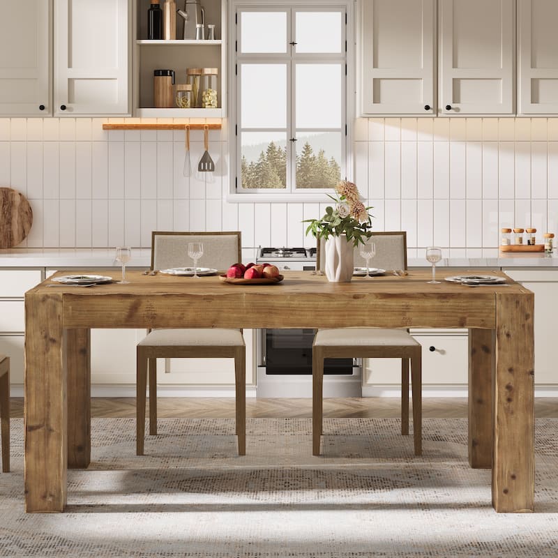 63" Solid Wood Kitchen Dining Table for 4-6 People