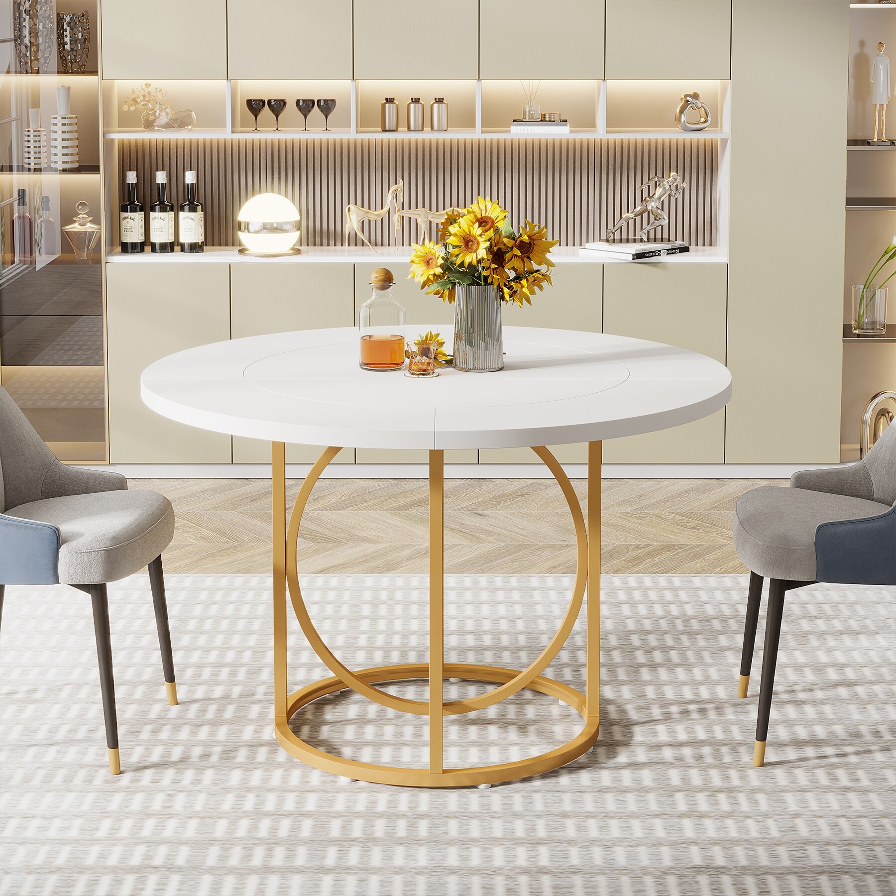 Round Dining Table for 4 White and Gold Kitchen Table Dinner