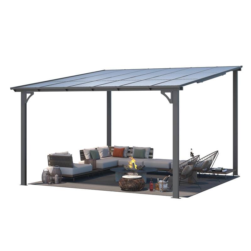 12x12ft Lean to Gazebo Hardtop Wall Mounted Gazebo