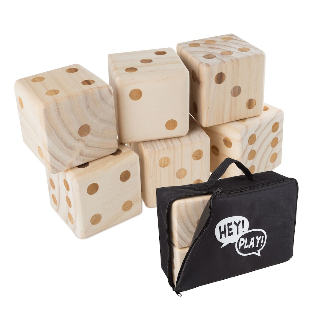 Hey! Play! Giant Wooden Yard Dice Outdoor Lawn Game - Natural Wood - 3.5" Cube