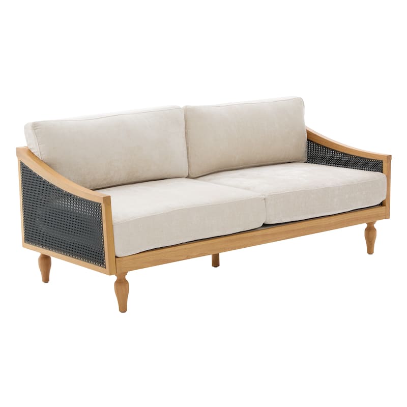 Christopher Knight Home - Riverton Mid-Century Upholstered Loveseat Sofa with Rattan Armrests
