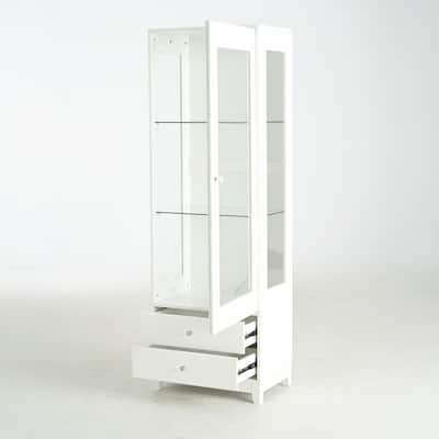 71" LED Display Cabinet with Upholstered Door & Glass Shelves