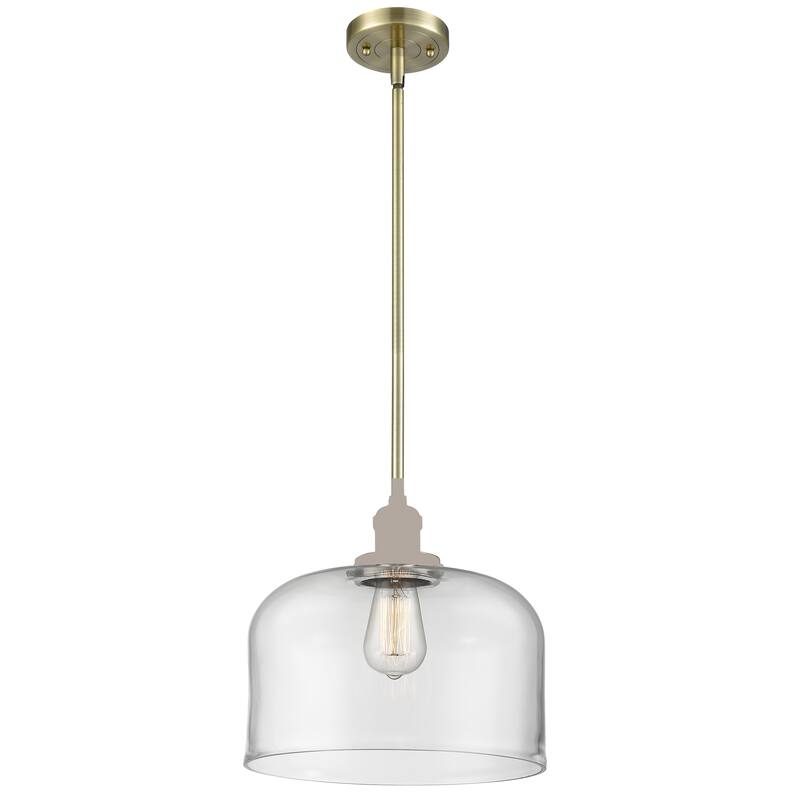 Innovations Lighting Franklin Restoration Bell - 1 Light 12" Stem Hung Mini Pendant - Antique Brass/Clear
