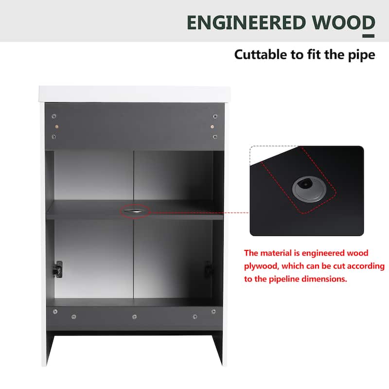 Modern 24" Bathroom Vanity with White Resin Sink, 2 Soft-Close Cabinet Doors, and Metal Handles