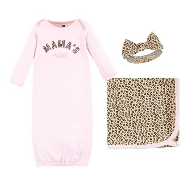 slide 1 of 1, Hudson Baby Infant Girl Gown, Swaddle Blanket and Cap or Headband, Leopard Mamas Mini, 0-6 Months - Leopard Mamas Mini 0-6 Months - Leopard Mamas Mini