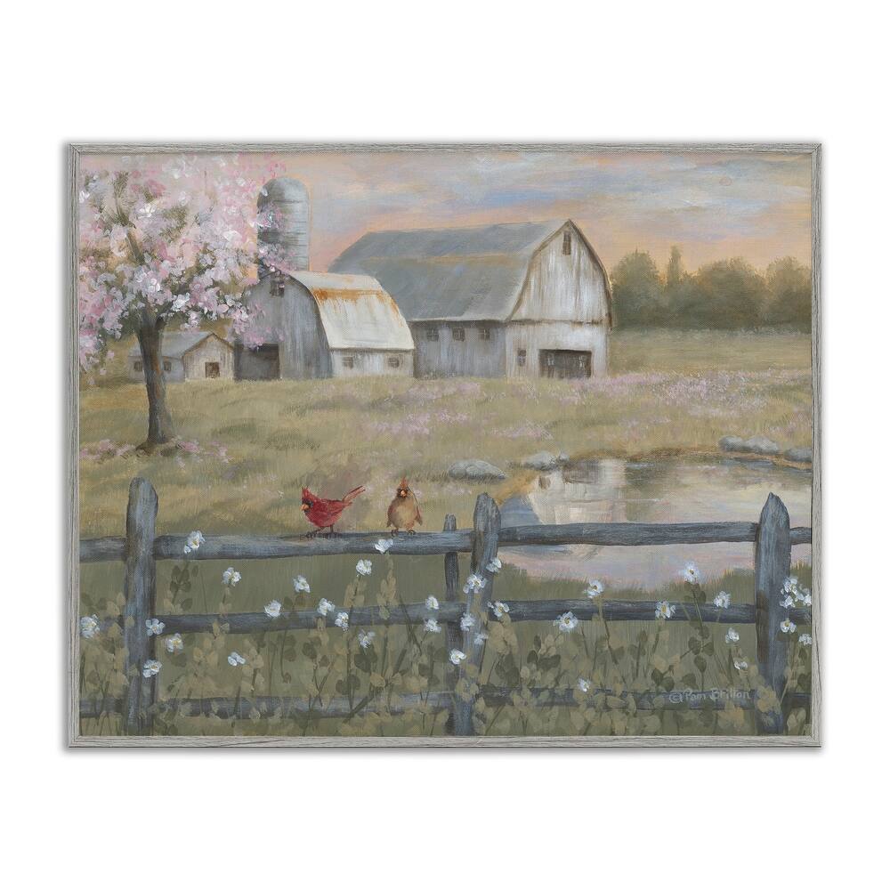 Stupell Blossoming Trees Birds Perched Country Farm Fence Framed Wall Art, Design by Pam Britton - Multi