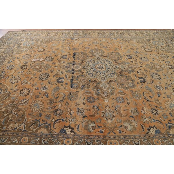 Floral Mashad Persian Vintage Area Rug Hand-Knotted Wool