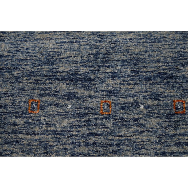Blue Tribal Gabbeh Indian Rug Hand-Knotted Modern Wool Carpet - 4'0" x 5'10"