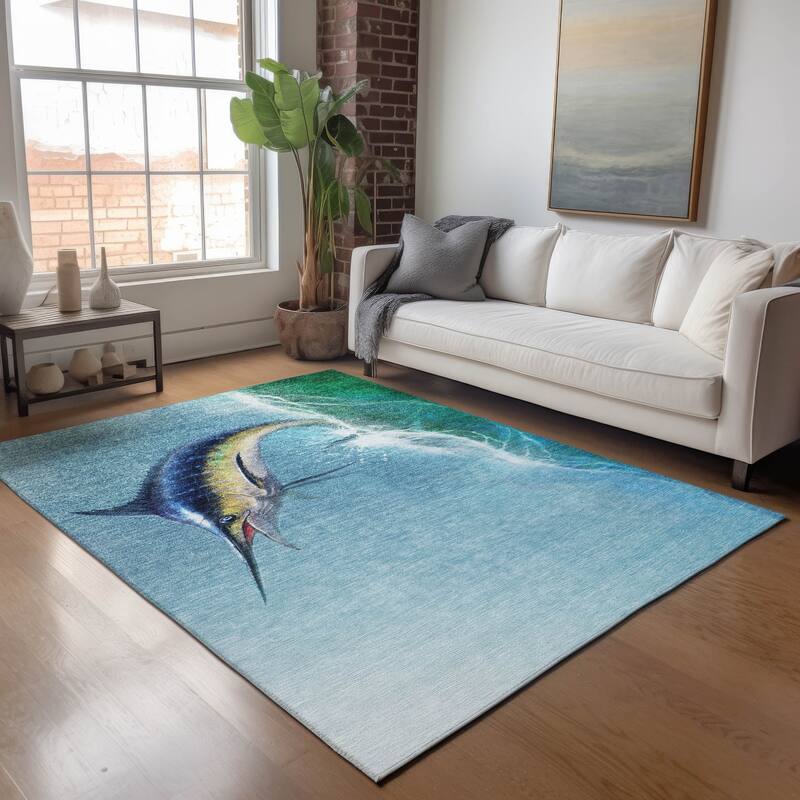 Premium Washable Super Soft Swordfish Fishing Mayfield Rug - Multi - 2' 6" x 3' 10" - Rectangle