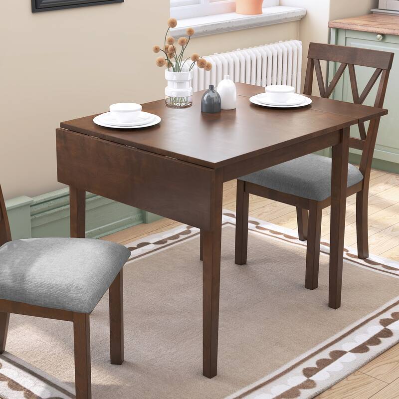 Extendable Dining Table for 4, Folding Kitchen Table with Rubberwood Legs, Space-Saving Dinner Table for Kitchen - Brown