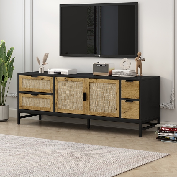 Elegant Rattan TV Stand for TVs up to 65