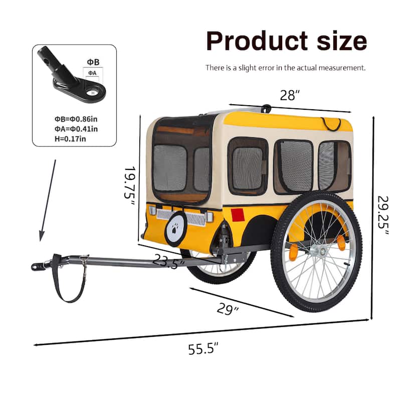 Large Folding Dog Bike Trailer - Heavy Duty Steel Frame Pet Bicycle Carrier with 20-Inch Wheels, 88LB Capacity