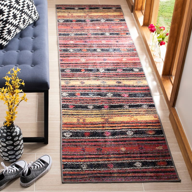 SAFAVIEH Montage Darlinda Indoor/ Outdoor Waterproof Patio Backyard Rug - 2'3" x 8' Runner - Rust/Multi