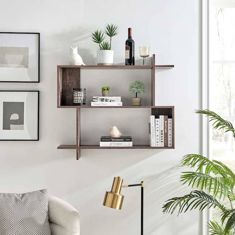 Danya B. Manasa Floating Geometric Kilter Two-Tier Wall Shelf