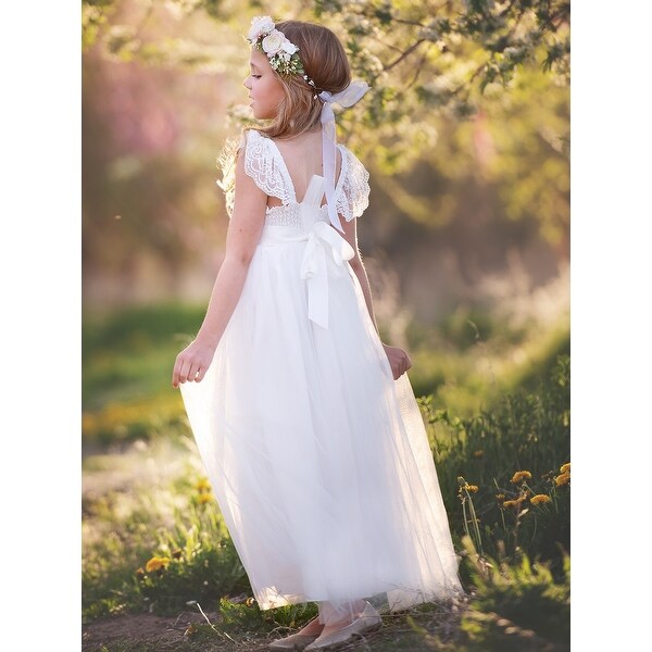 flutter sleeve flower girl dress