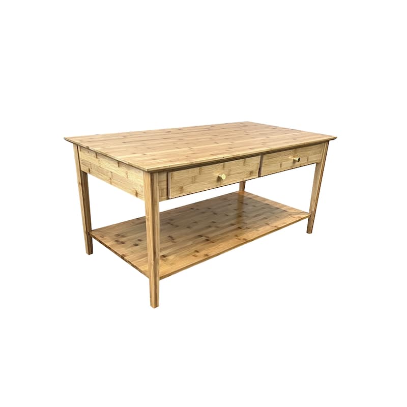 Solid Bamboo Coffee Table with Drawers - Natural