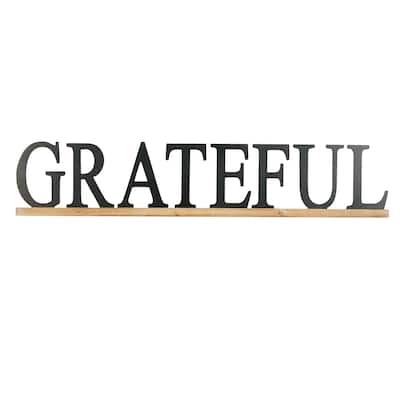 Wood Sign Grateful Home Wall Decor - Black - Roche River Decor