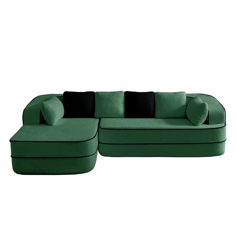 GDF Studio - Beckley 160" Modern Teddy Upholstered Boneless Sofa with Left L-Shaped Chaise, Contrast Color Design