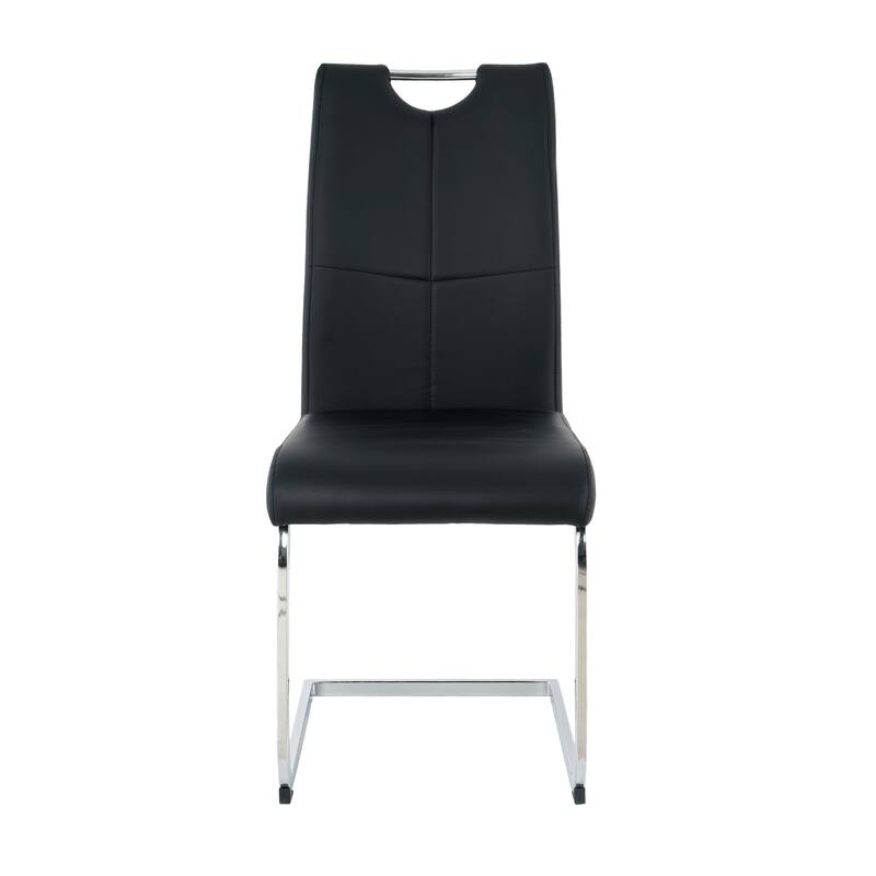 Modern Set of 2 Dining Chairs with Leather Cushioned Seat, Chrome Metal Legs, for Dining Room, Living Room, and Bedroom