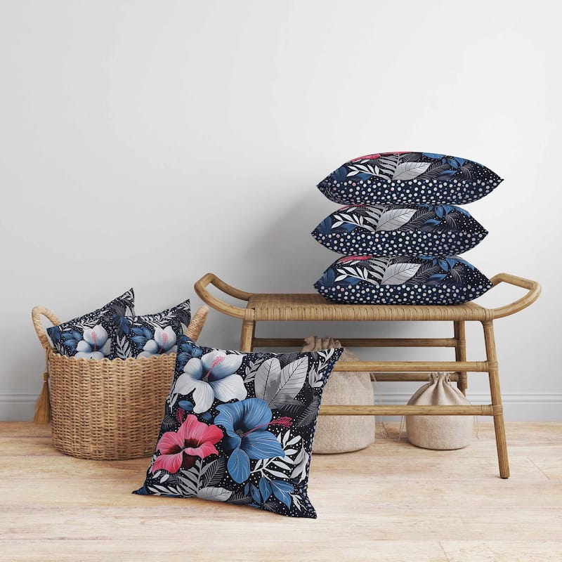 Floral Dots Faux Suede Reversible Throw Pillow Blue and Gray