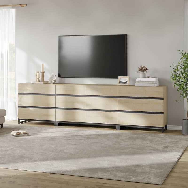 Modern TV Stand for TVs up to 120 inches, 3 in 1 TV Console with 12 Drawers, Media Console with Adjustable Shelf for Living Room