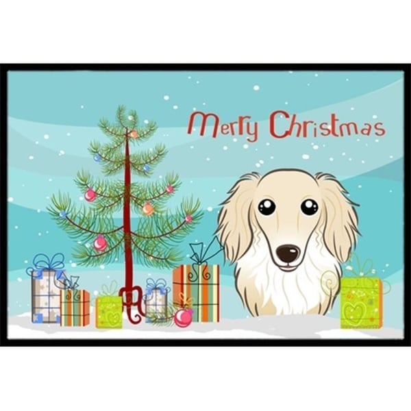 Carolines Treasures BB1584MAT Christmas Tree & Longhair Creme Dachshund Indoor or Outdoor Mat 18 x 27