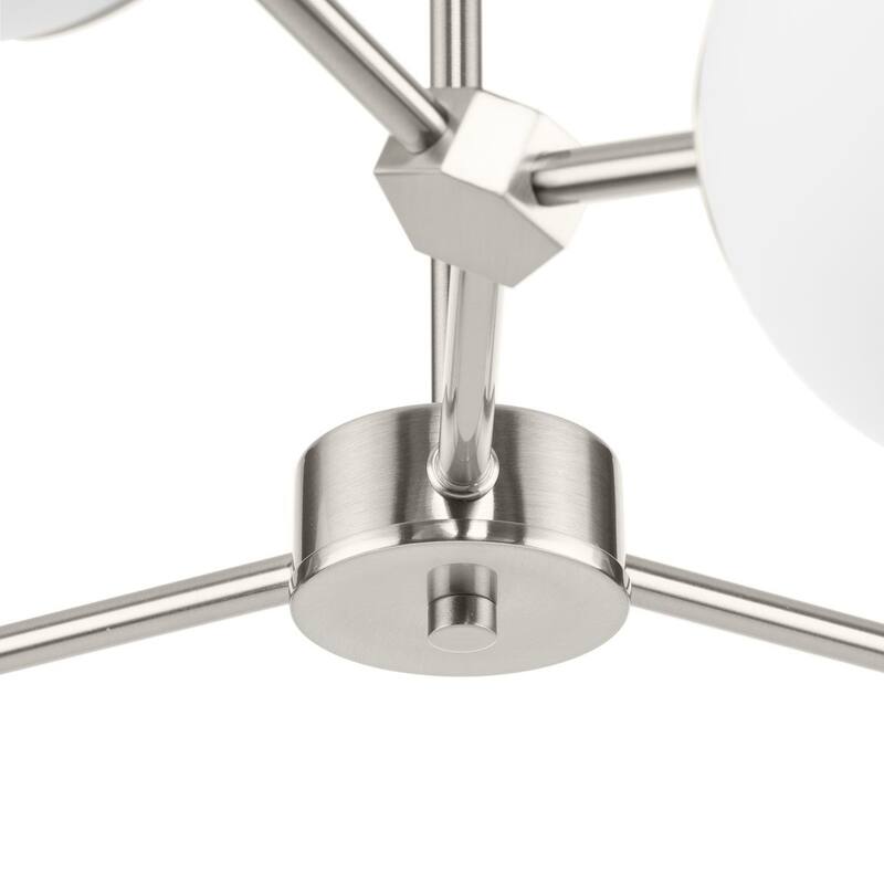 Haas Collection Six-Light Brushed Nickel Mid-Century Modern Chandelier - 33.5 in x 33.5 in x 12.5 in
