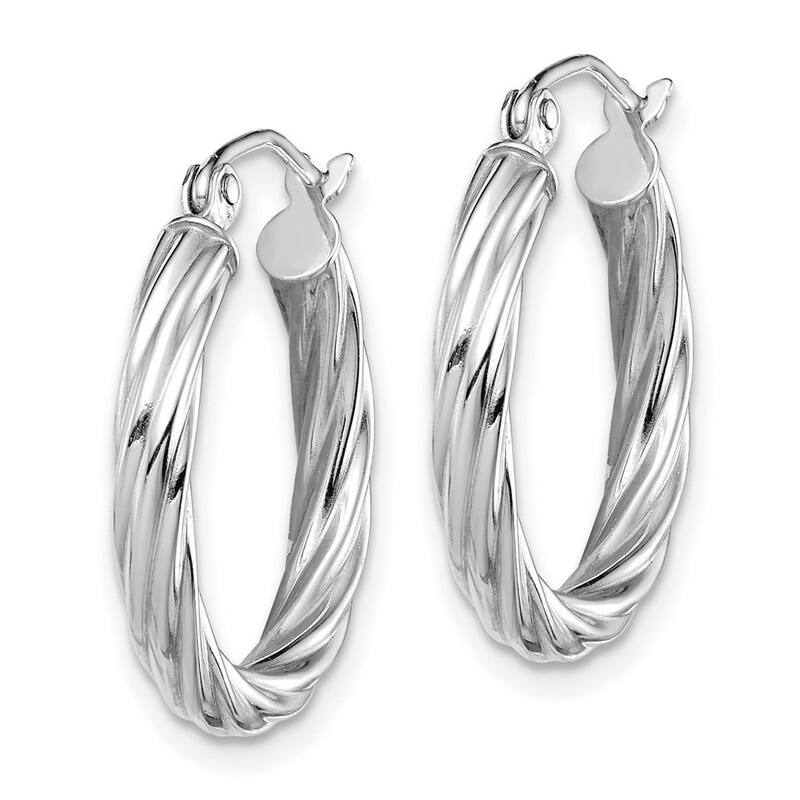 Curata 10k White Gold Polished 3x21.2mm Twisted Hoop Earrings