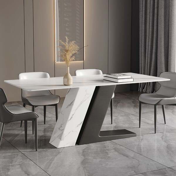 Modern Luxury White Rectangular Dining Table with Glossy Sintered