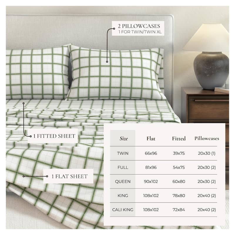 Linery & Co. Ultra-Soft Turkish Cotton Plaid Flannel Sheet Set