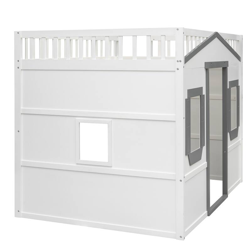 House Loft Bed for Kids, Twin/Full Size, Wooden Bed with Ladder, Sturdy Pine Frame, Perfect for Small Spaces