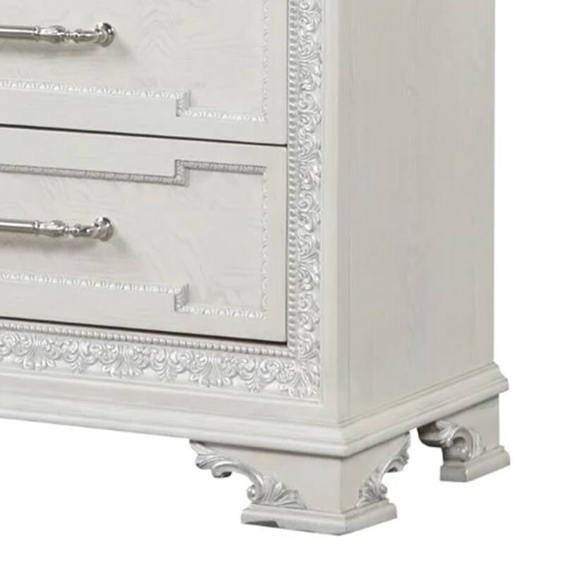 Miamy Wide Dresser, 7 Drawers w Jewelry Tray, Creamy White Pine Wood