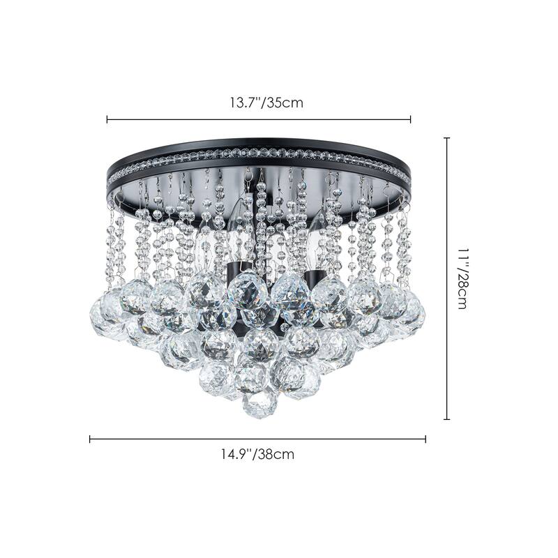 4-Light Industrial Vintage Matte Black Semi-Flush Mount Ceiling Light with Crystal Beads - 15 in. W x 11 in. H