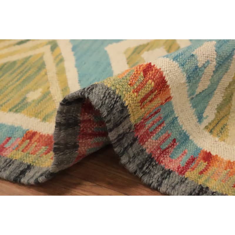 Hand Woven Oriental 100% Wool Carpet Southwestern Tribal Multi-Colored Kilim Runner Rug - 5' 9'' X 2' 0''