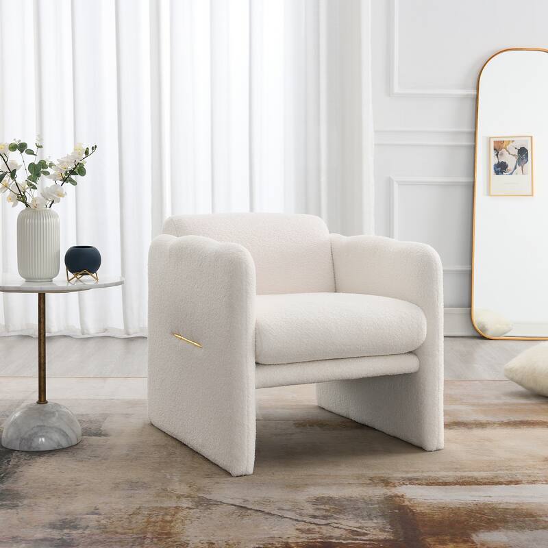 Arm Chair with waved arms, Metal decoration on both side arms, Accent chair,Teddy Fabric