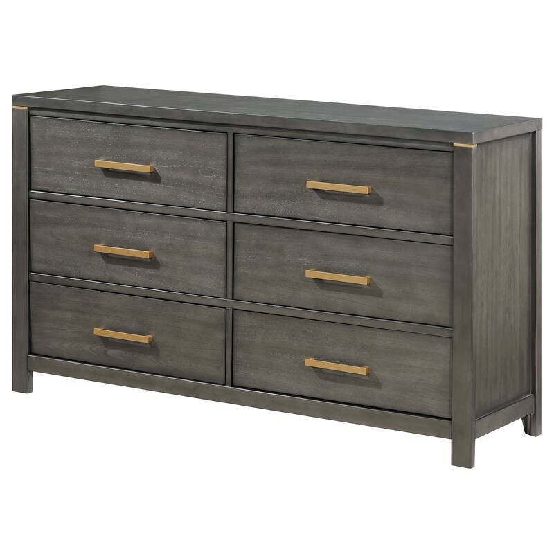 Kieran Transitional Wood 6-drawer Dresser Grey