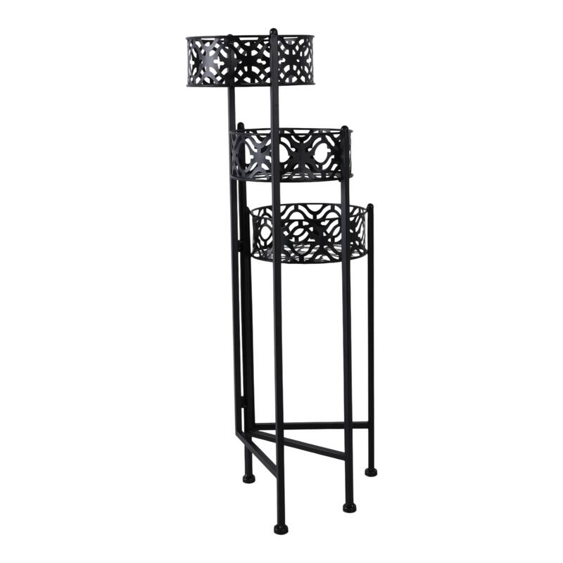 Metal Iron Plant Stand Intricate Frame Garden Decor - 29" Black - 16" x 8.25" x 29"