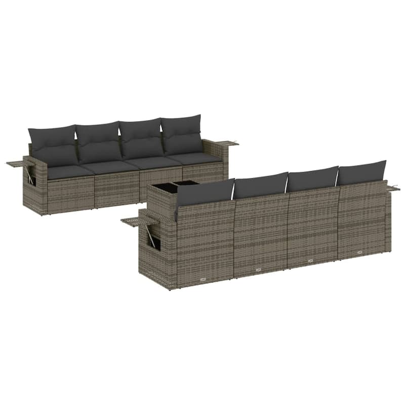 vidaXL Patio Sofa Set with Cushions Outdoor Furniture 9 Piece Poly Rattan