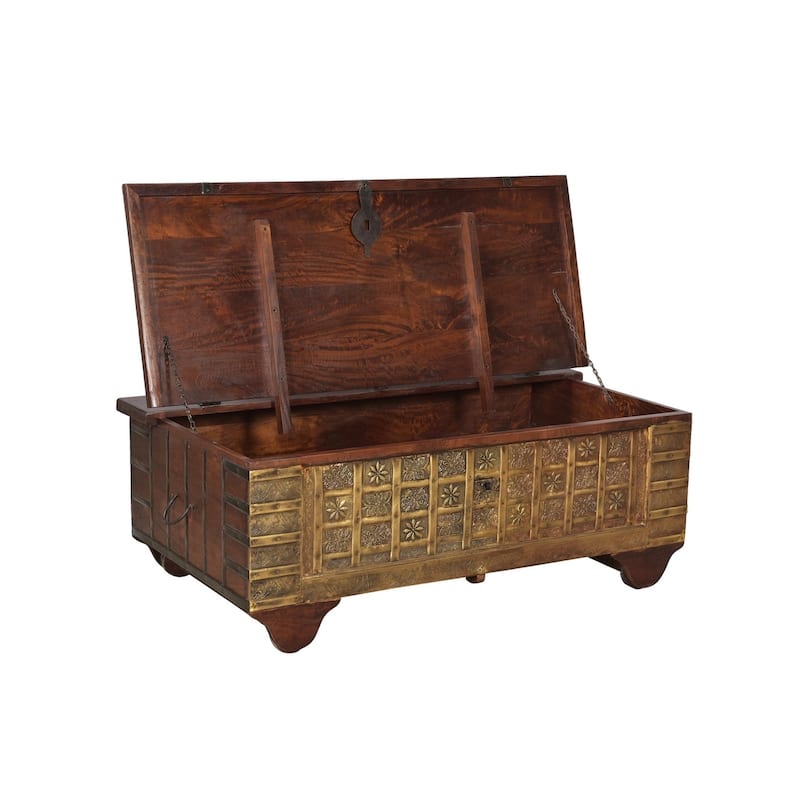 Tortoise Wooden Metal Fitted Trunk Box coffee table