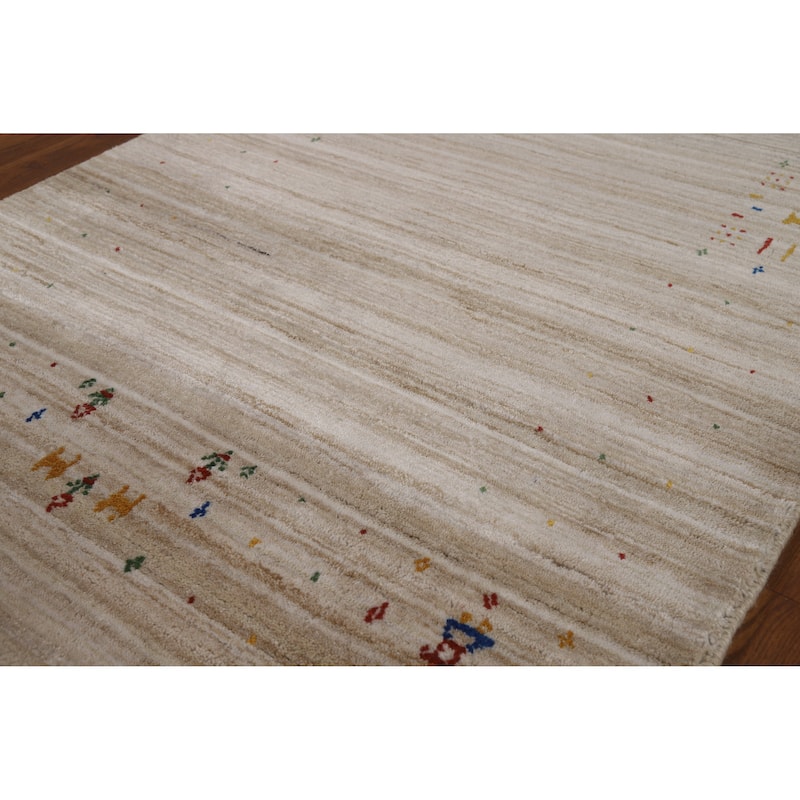 Striped Camel Gabbeh Indian Runner Rug Hand-Knotted Wool Carpet - 3'1" x 9'6"