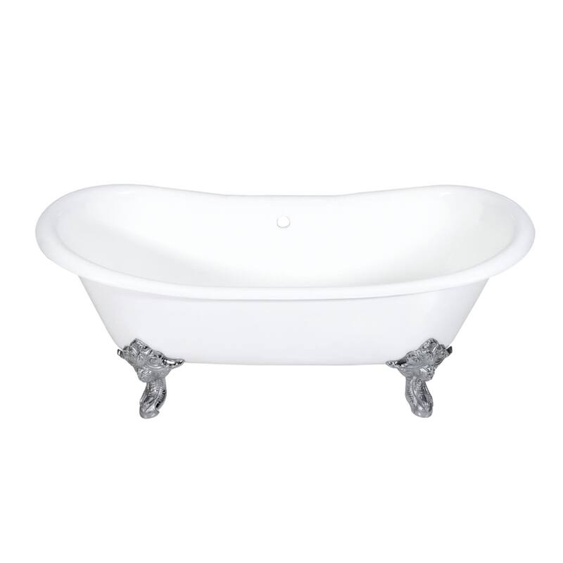 Kingston Brass Aqua Eden 72 Clawfoot Cast Iron Soaking Tub with Center