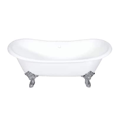 Kingston Brass Aqua Eden 72 Clawfoot Cast Iron Soaking Tub with Center