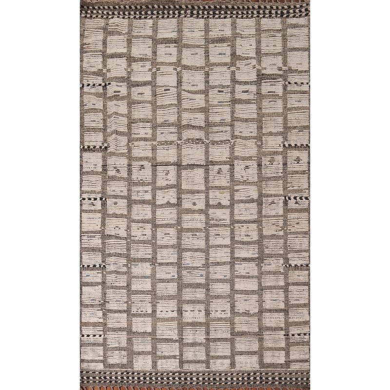 All-Over Striped Moroccan Area Rug Handmade Wool Carpet - 6'1"x 10'0"