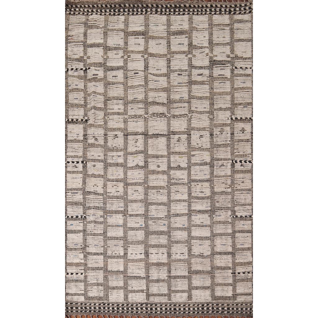 All-Over Striped Moroccan Area Rug Handmade Wool Carpet - 6'1"x 10'0"