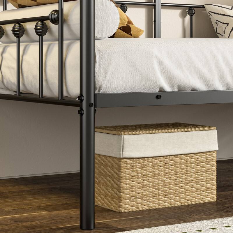 VECELO Roman Column Daybed 79" Iron Frame Space Saving Daybed Set with Rolling Trundle for Guest Teen Room Black or White